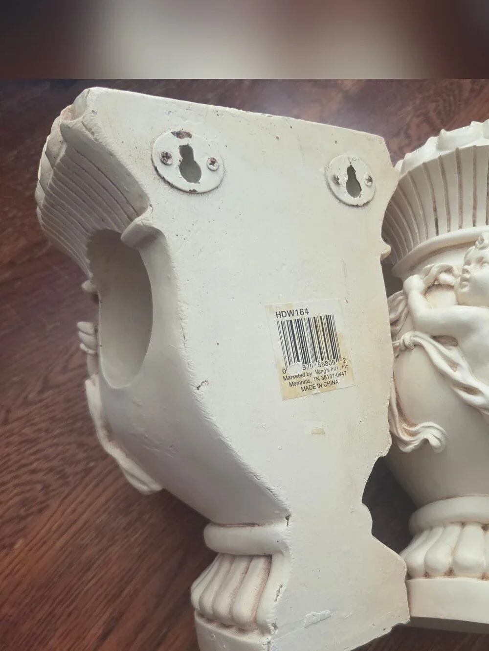 Cherub Angel Chalkware Plaster Victorian Wall Hanging Curtain Rod Décor 2 PC